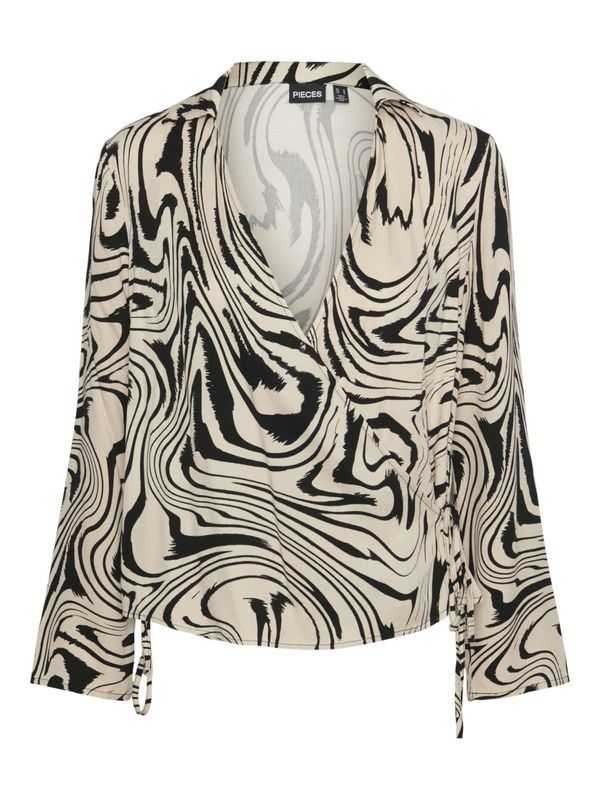 PIECES PIECES Bluza 'KIMMIE'  taupe siva / crna