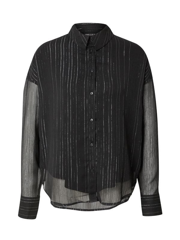 PIECES PIECES Bluza 'PCPATRICIA'  crna / srebro