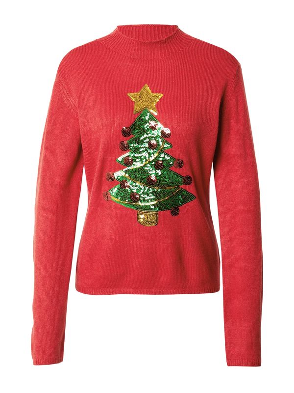 PIECES PIECES Pulover 'Fira'  zlatna / zelena / crvena