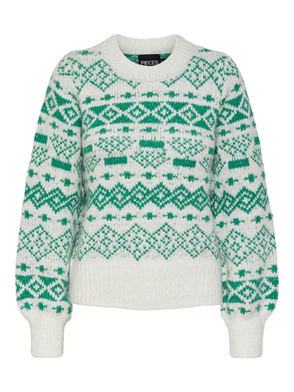 PIECES PIECES Pulover 'JIANNA'  zelena / bijela