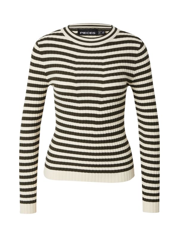 PIECES PIECES Pulover 'PCCRISTA'  maslinasta / prljavo bijela