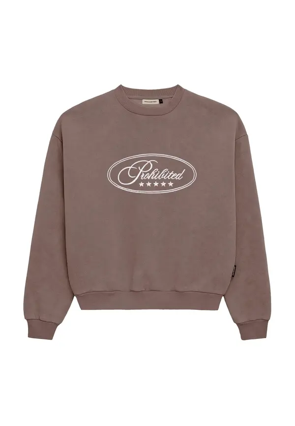Prohibited Prohibited Sweater majica 'Five-Star'  tamo siva / bijela