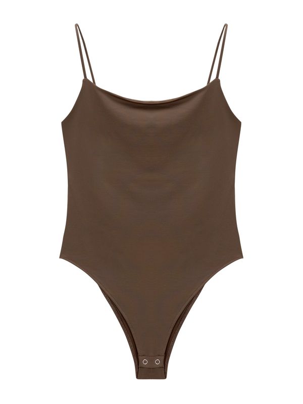 Pull&Bear Pull&Bear Bodi majica  čokolada