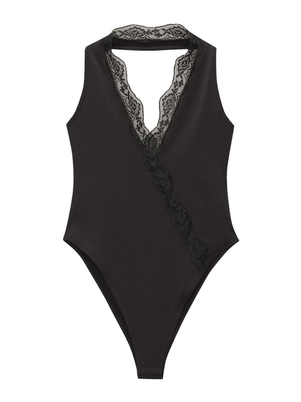 Pull&Bear Pull&Bear Bodi majica  crna