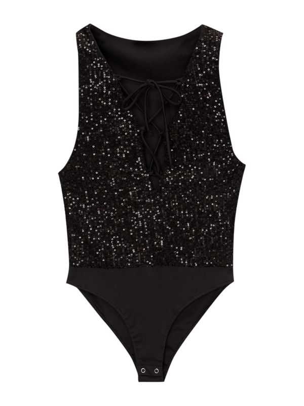 Pull&Bear Pull&Bear Bodi majica  crna