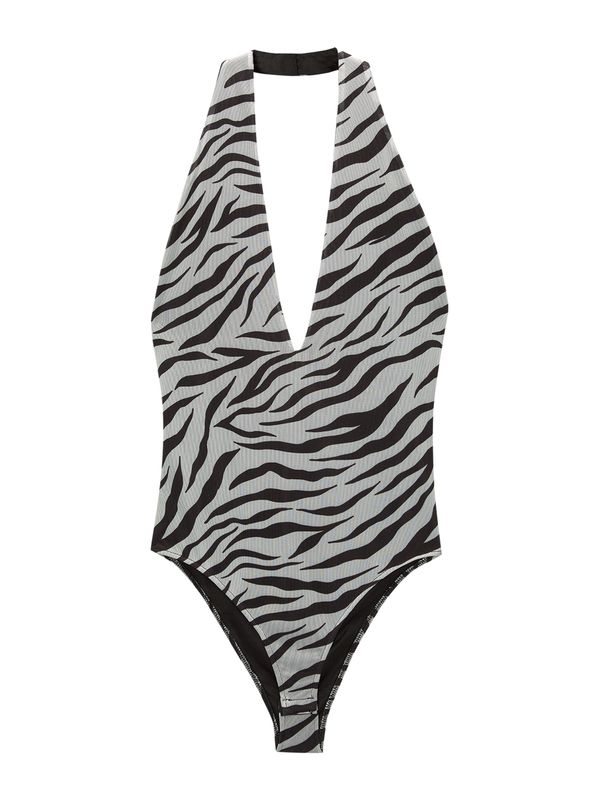 Pull&Bear Pull&Bear Bodi majica  svijetlosiva / crna