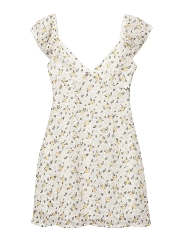 Pull&Bear Pull&Bear Haljina  pastelno žuta / tamno zelena / bijela
