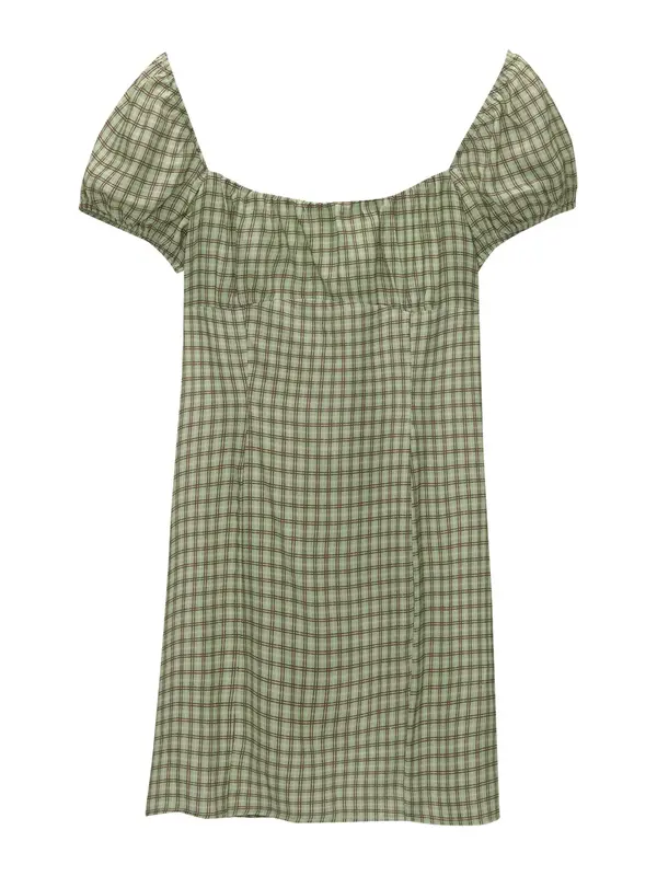 Pull&Bear Pull&Bear Haljina  tamno smeđa / zelena / vuneno bijela