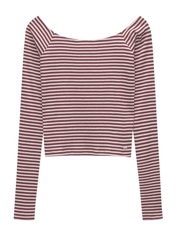 Pull&Bear Pull&Bear Majica  burgund / bijela