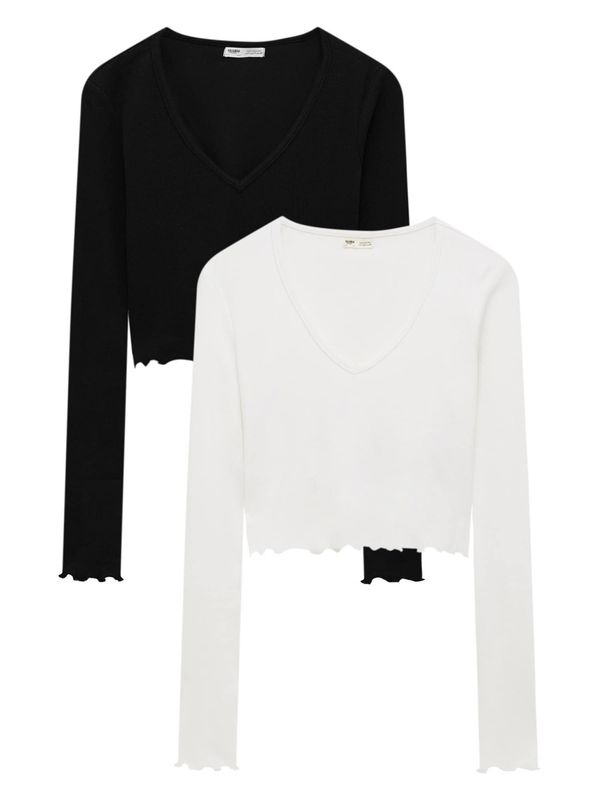 Pull&Bear Pull&Bear Majica  crna / bijela