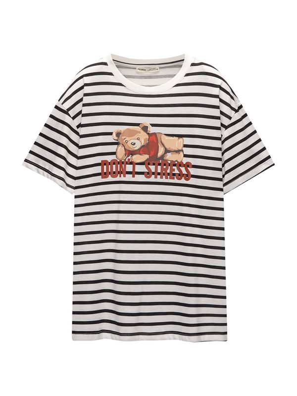 Pull&Bear Pull&Bear Majica  crna / bijela