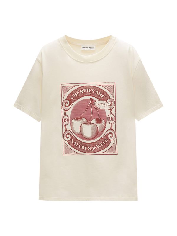 Pull&Bear Pull&Bear Majica  ecru/prljavo bijela / burgund