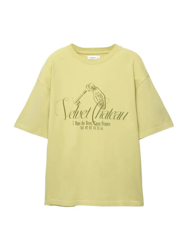 Pull&Bear Pull&Bear Majica 'HOTEL LIMA'  limeta / tamno zelena