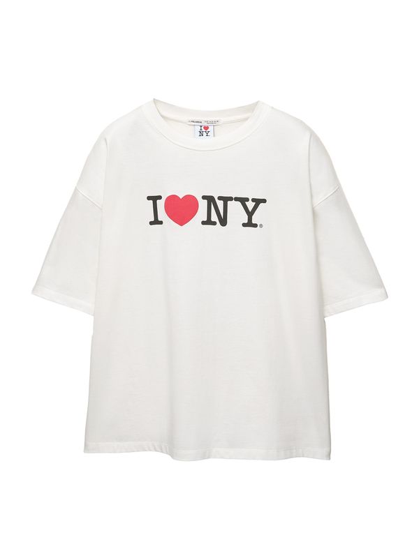 Pull&Bear Pull&Bear Majica 'I LOVE NY'  crvena / crna / bijela