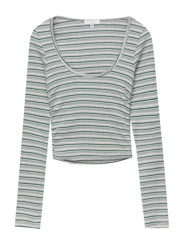 Pull&Bear Pull&Bear Majica  siva melange / smaragdno zelena / bijela