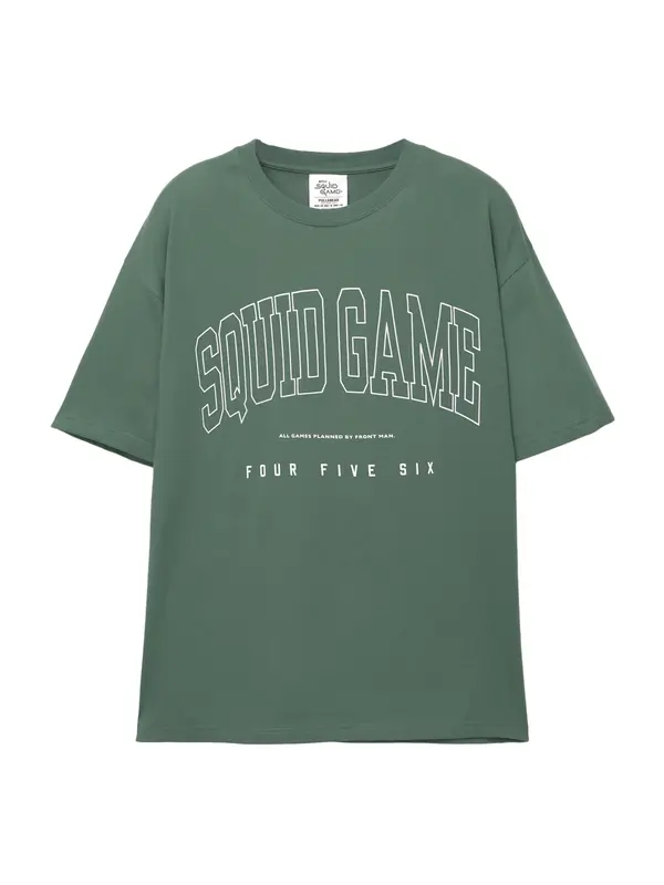 Pull&Bear Pull&Bear Majica 'SQUID GAME'  zelena / bijela