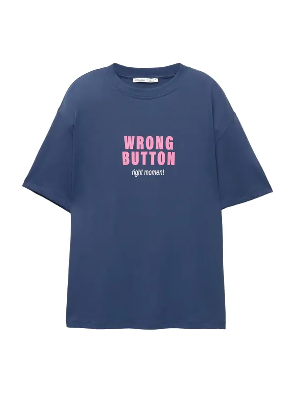 Pull&Bear Pull&Bear Majica 'TELEFONO'  tamno plava / svijetloroza / bijela