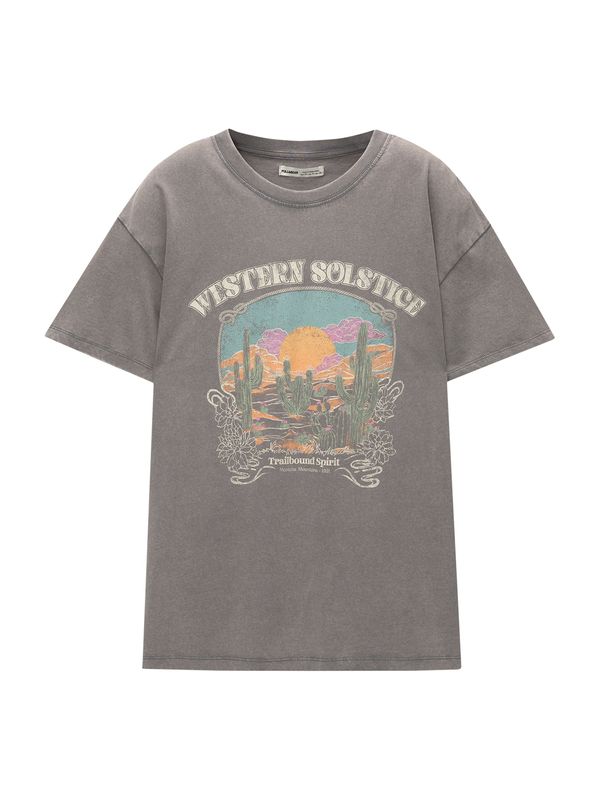 Pull&Bear Pull&Bear Majica  tirkiz / tamo siva / narančasta / bijela