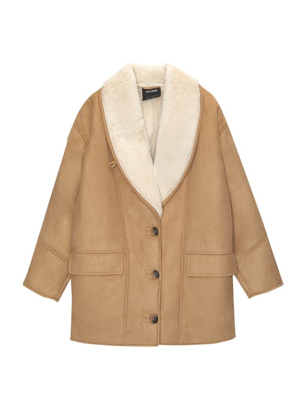 Pull&Bear Pull&Bear Prijelazni kaput  med / vuneno bijela