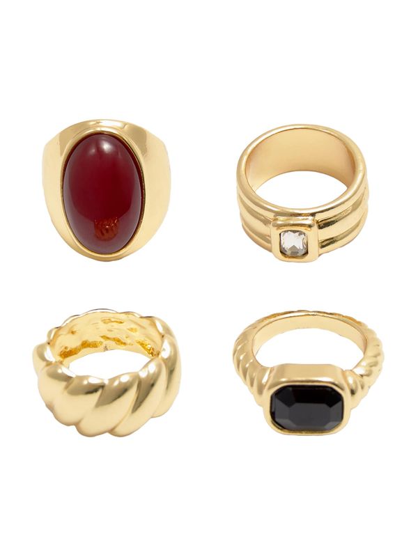 Pull&Bear Pull&Bear Prsten  zlatna / rubin crvena / crna / prozirna