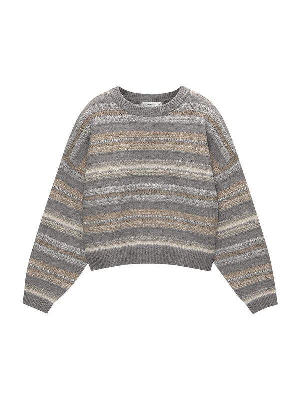 Pull&Bear Pull&Bear Pulover  cappuccino / siva melange / bijela