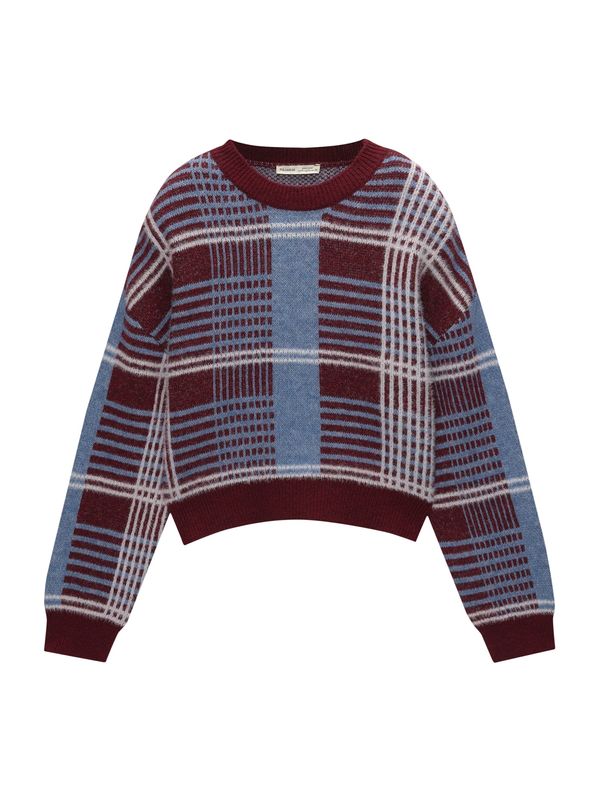 Pull&Bear Pull&Bear Pulover  kraljevsko plava / tamno crvena / bijela