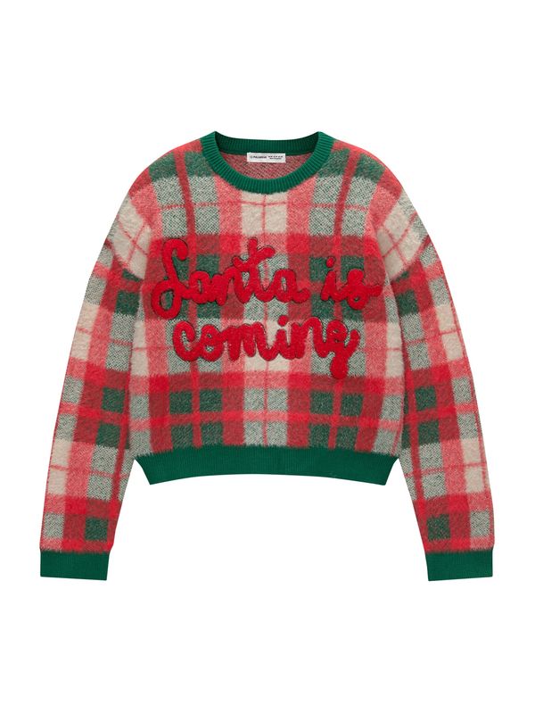 Pull&Bear Pull&Bear Pulover  smaragdno zelena / krvavo crvena / pastelno crvena / vuneno bijela