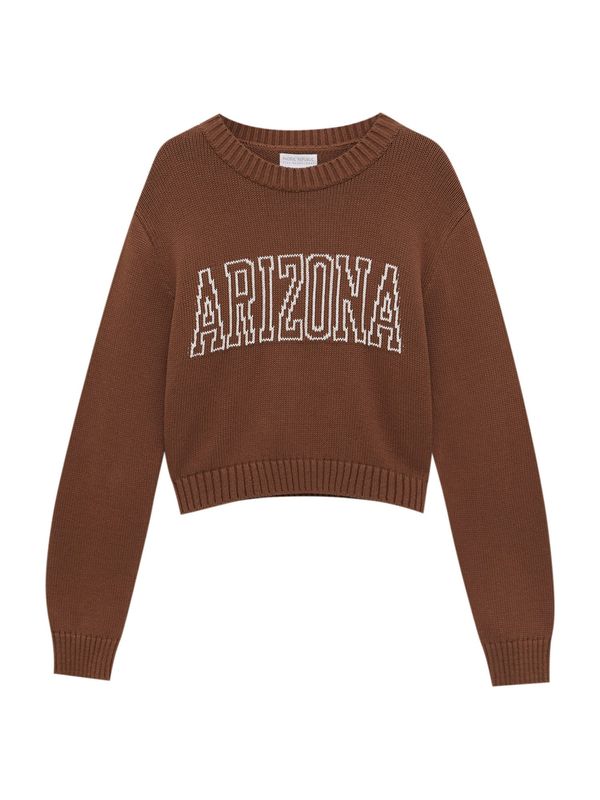 Pull&Bear Pull&Bear Pulover  smeđa / bijela