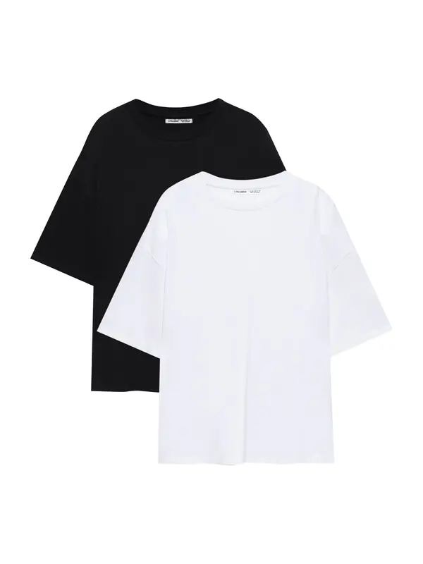 Pull&Bear Pull&Bear Široka majica  crna / bijela