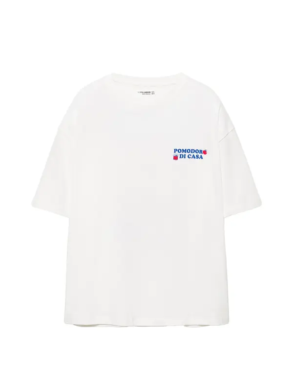 Pull&Bear Pull&Bear Široka majica 'POMODORO'  plava / klasično crvena / bijela