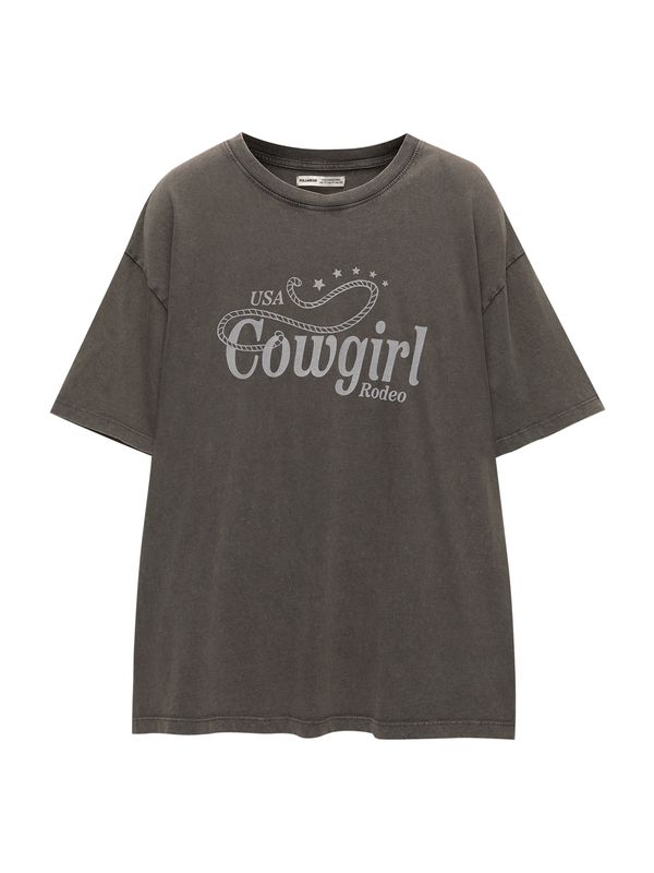 Pull&Bear Pull&Bear Široka majica  tamo siva / bijela