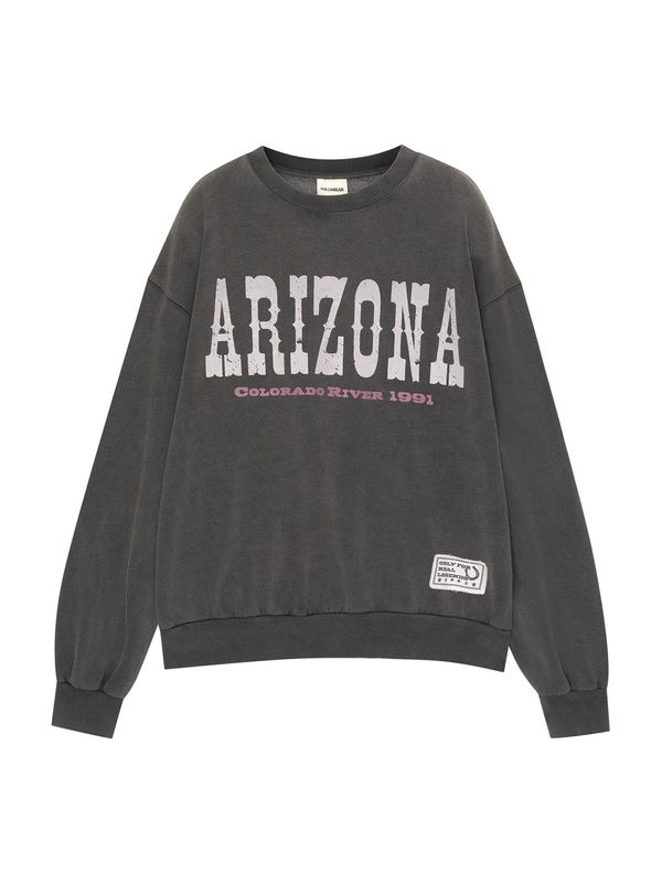 Pull&Bear Pull&Bear Sweater majica 'ARIZONA'  grafit siva / svijetlosiva / prljavo roza