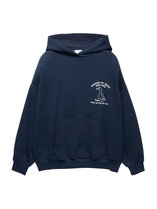 Pull&Bear Pull&Bear Sweater majica 'DUCK'  mornarsko plava / bijela