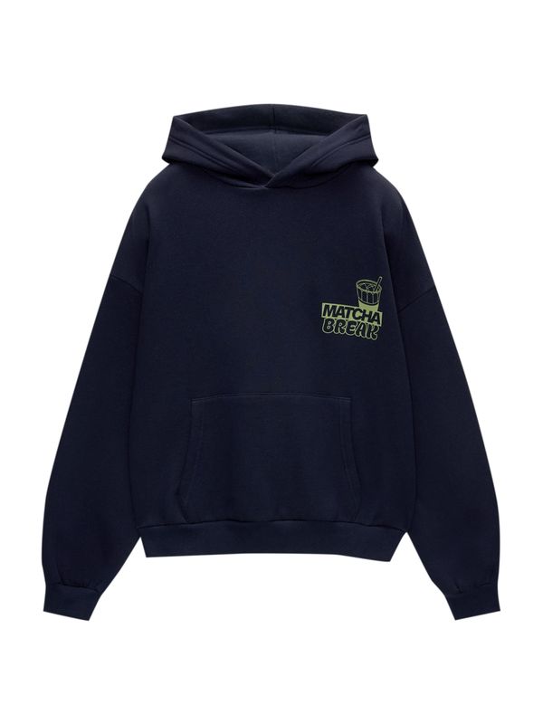 Pull&Bear Pull&Bear Sweater majica 'MATCHA'  mornarsko plava / limeta