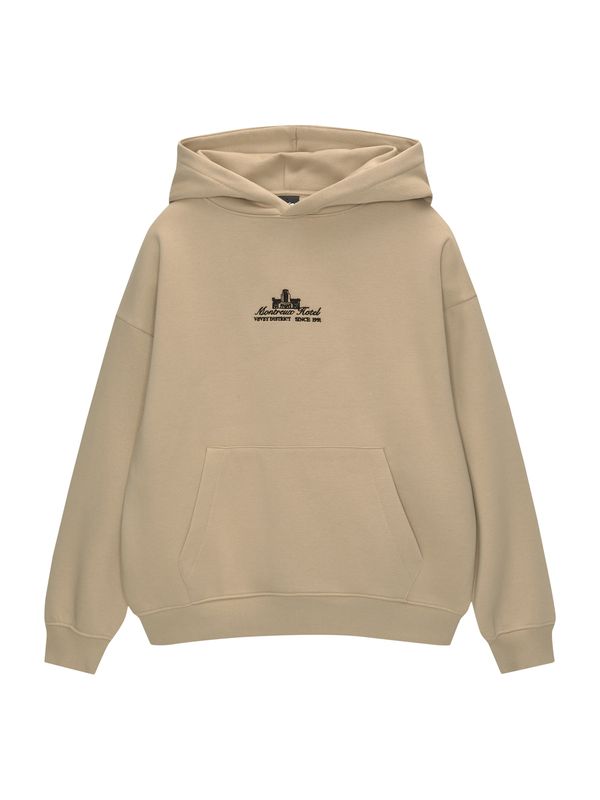 Pull&Bear Pull&Bear Sweater majica 'MONTREUX HO'  pijesak / crna