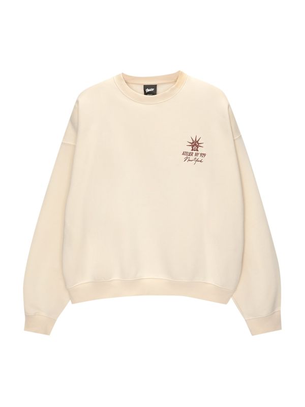 Pull&Bear Pull&Bear Sweater majica 'NEW YORK'  karmin crvena / prljavo bijela