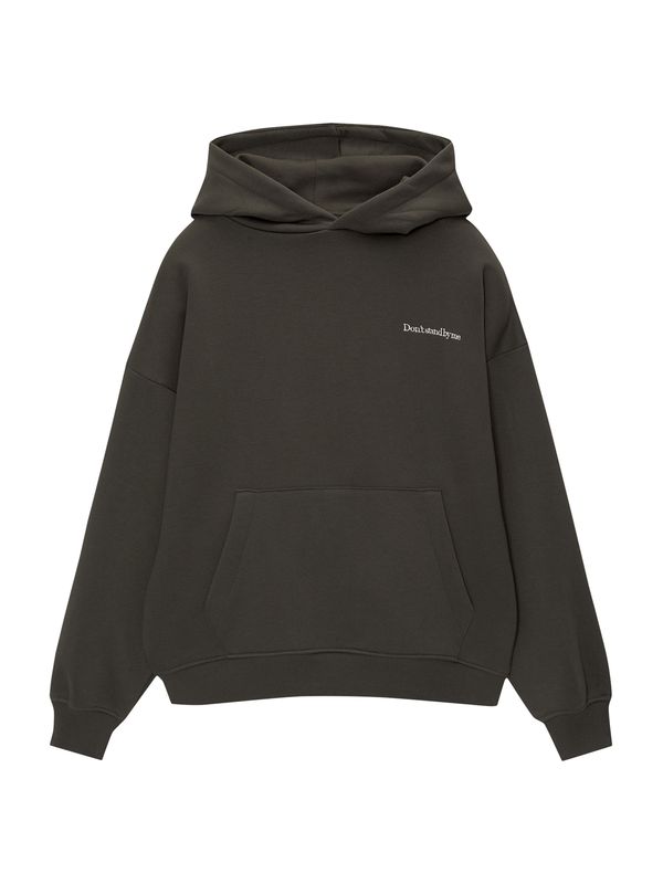 Pull&Bear Pull&Bear Sweater majica 'OUT OF THE OFFICE'  maslinasta / bijela