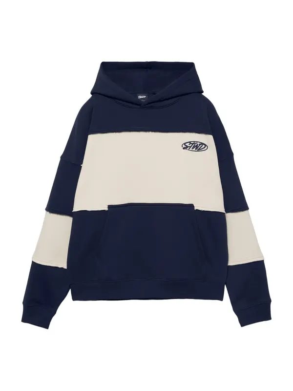 Pull&Bear Pull&Bear Sweater majica 'STWD COMMUNITY EAST'  ecru/prljavo bijela / mornarsko plava