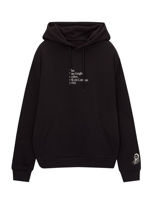 Pull&Bear Pull&Bear Sweater majica 'THE VAN GOGH SERIES'  crna / bijela