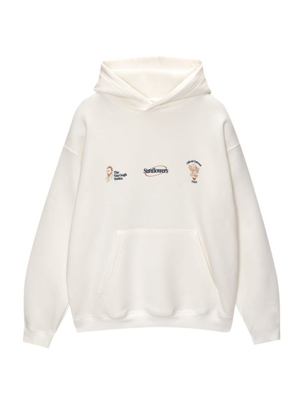 Pull&Bear Pull&Bear Sweater majica 'VAN GOGH SUNFLOWERS'  mornarsko plava / karamela / bijela