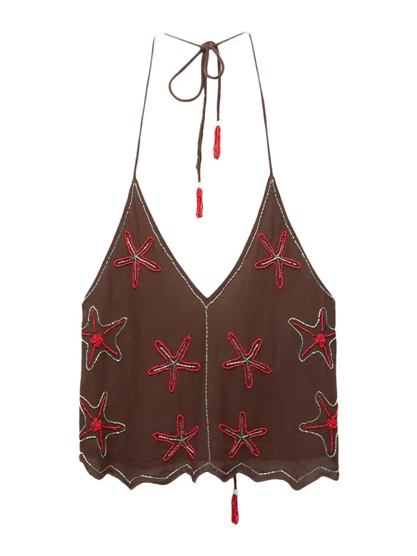 Pull&Bear Pull&Bear Top  tamno smeđa / crvena / bijela