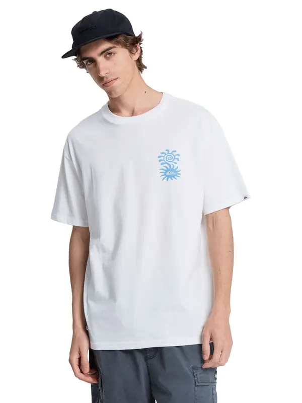 QUIKSILVER QUIKSILVER Tehnička sportska majica 'Evo Blossom Of Peace'  sivkasto plava / svijetlozelena / bijela