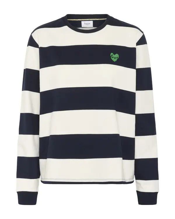 SAINT TROPEZ SAINT TROPEZ Sweater majica 'MajsaSZ'  noćno plava / limeta / vuneno bijela