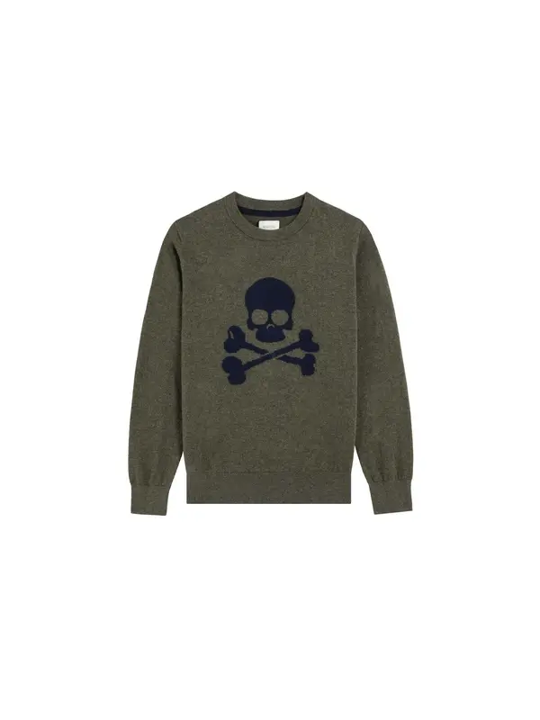 Scalpers Scalpers Pulover 'Skull Intarsia'  morsko plava / maslinasta