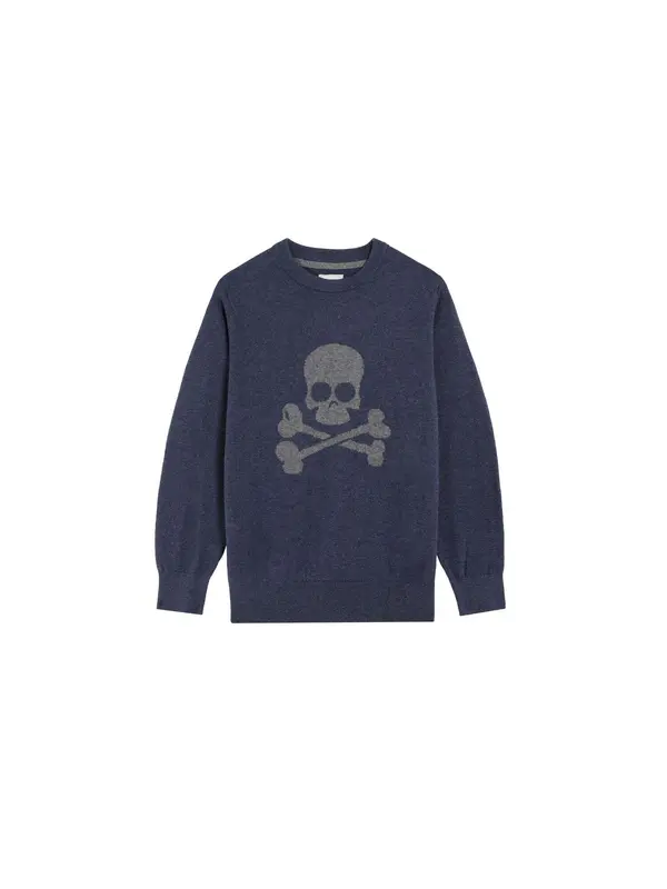 Scalpers Scalpers Pulover 'Skull Intarsia'  morsko plava / siva