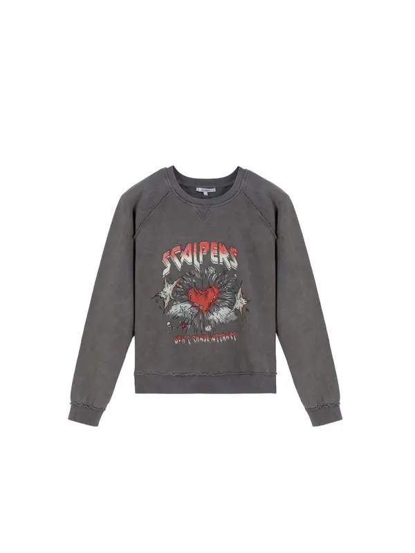 Scalpers Scalpers Sweater majica 'Kiss'  siva / crvena / bijela