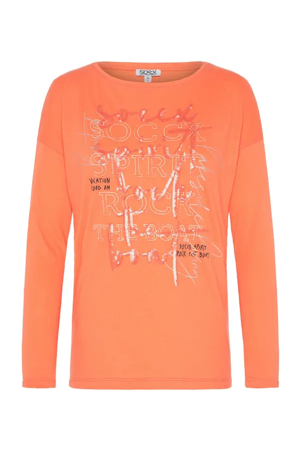 Soccx Soccx Majica 'Rock the Boat'  mandarina / crna / bijela