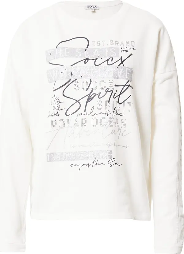 Soccx Soccx Sweater majica 'Into The Blue'  boja slonovače / crna / srebro