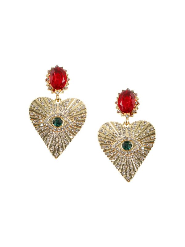 SOHI SOHI Naušnice 'Denise'  zlatna / tamno zelena / crvena / prozirna