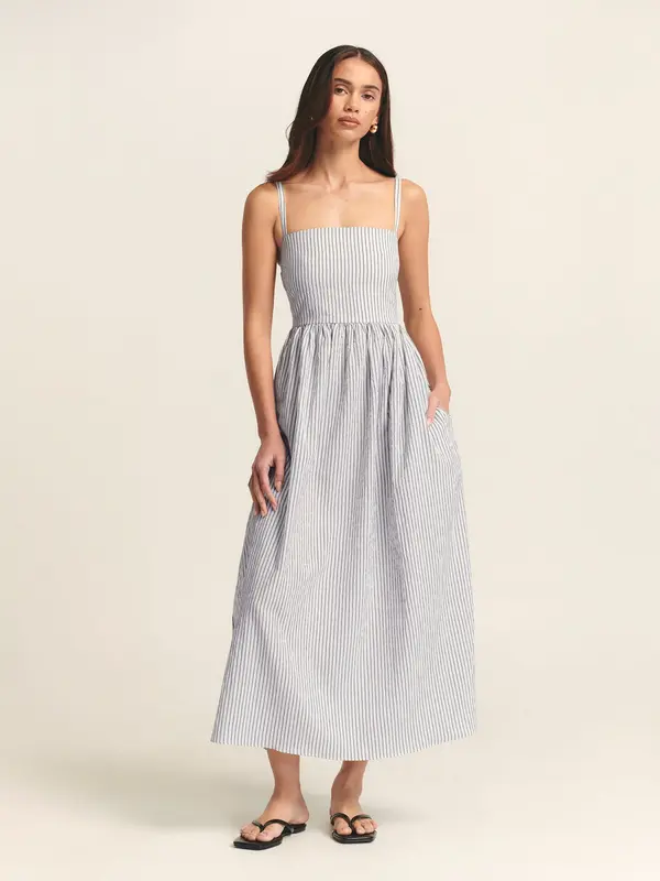 St MRLO St MRLO Haljina 'LANAH MIDI DRESS'  mornarsko plava / bijela